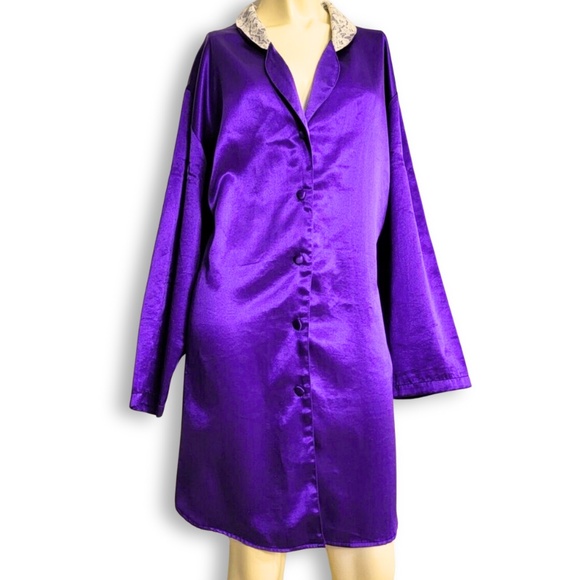 90s Victoria’s Secret Satin Button Down, Lace Collar, Sm, Gold Label Jewel Tone - Picture 7 of 9